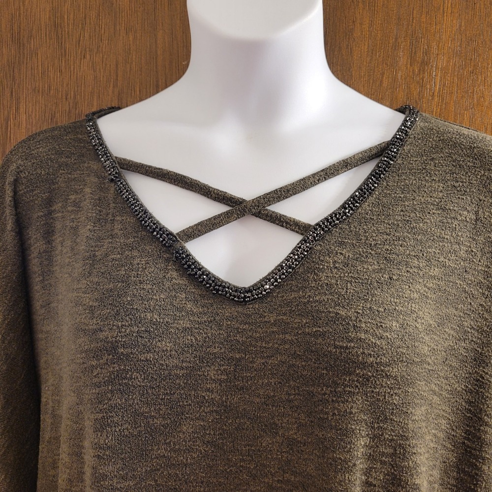 Juicy Couture knit Top With Bling Collar Size XL 3/4 Sleeveless Gray Festival - Picture 2 of 8